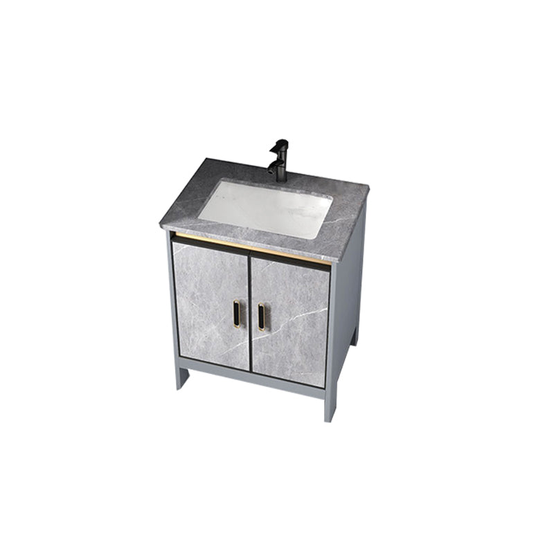 Contemporary Sink Cabinet Freestanding Mirror Cabinet Bathroom Vanity Set in Gray Vanity & Faucet 24"L x 16"W x 30"H Clearhalo 'Bathroom Remodel & Bathroom Fixtures' 'Bathroom Vanities' 'bathroom_vanities' 'Home Improvement' 'home_improvement' 'home_improvement_bathroom_vanities' 6727810