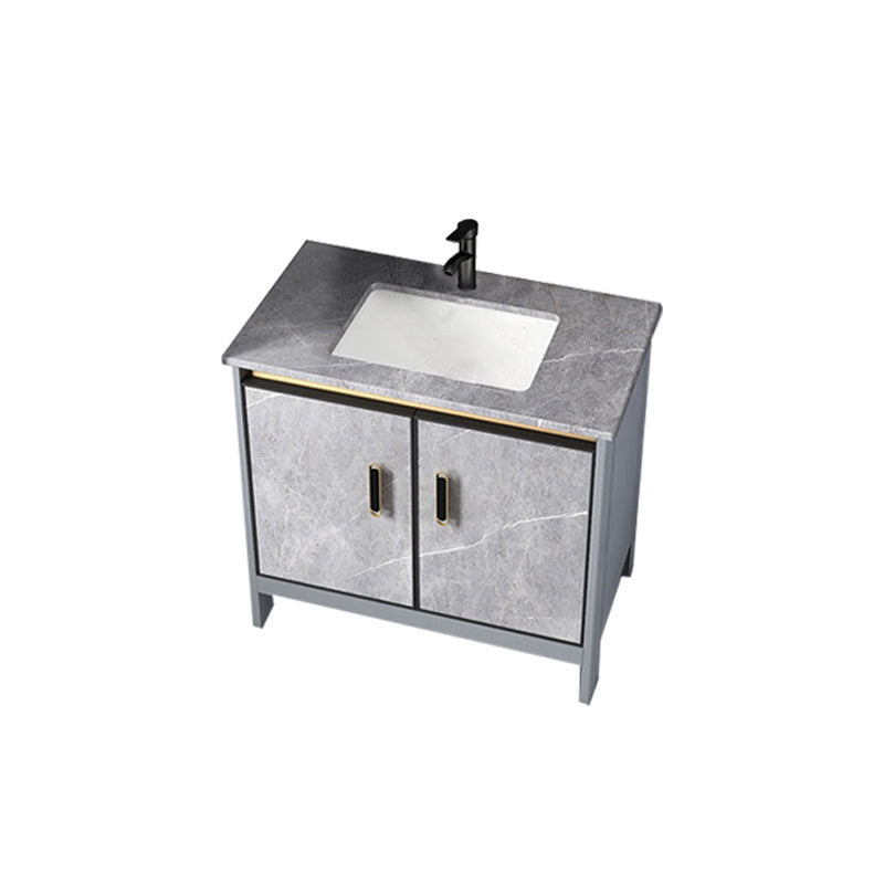 Contemporary Sink Cabinet Freestanding Mirror Cabinet Bathroom Vanity Set in Gray Vanity & Faucet 28"L x 19"W x 30"H Clearhalo 'Bathroom Remodel & Bathroom Fixtures' 'Bathroom Vanities' 'bathroom_vanities' 'Home Improvement' 'home_improvement' 'home_improvement_bathroom_vanities' 6727811