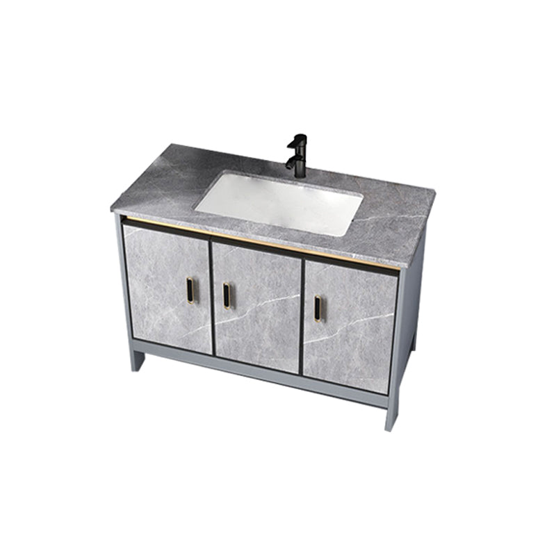 Contemporary Sink Cabinet Freestanding Mirror Cabinet Bathroom Vanity Set in Gray Vanity & Faucet Clearhalo 'Bathroom Remodel & Bathroom Fixtures' 'Bathroom Vanities' 'bathroom_vanities' 'Home Improvement' 'home_improvement' 'home_improvement_bathroom_vanities' 6727812