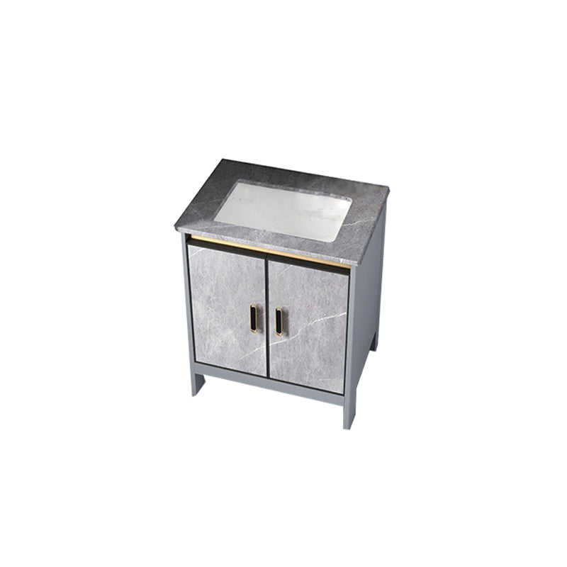 Contemporary Sink Cabinet Freestanding Mirror Cabinet Bathroom Vanity Set in Gray Bathroom Vanity 24"L x 16"W x 30"H Clearhalo 'Bathroom Remodel & Bathroom Fixtures' 'Bathroom Vanities' 'bathroom_vanities' 'Home Improvement' 'home_improvement' 'home_improvement_bathroom_vanities' 6727814