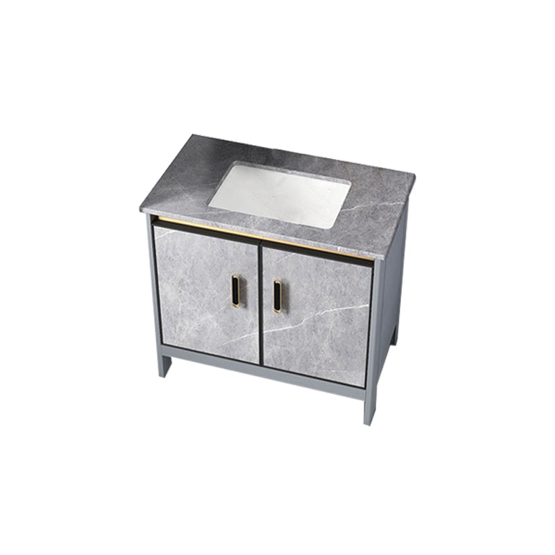 Contemporary Sink Cabinet Freestanding Mirror Cabinet Bathroom Vanity Set in Gray Bathroom Vanity Clearhalo 'Bathroom Remodel & Bathroom Fixtures' 'Bathroom Vanities' 'bathroom_vanities' 'Home Improvement' 'home_improvement' 'home_improvement_bathroom_vanities' 6727816