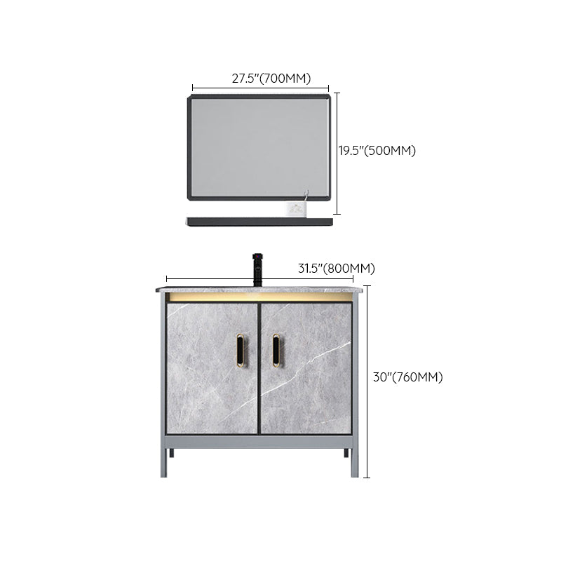 Contemporary Sink Cabinet Freestanding Mirror Cabinet Bathroom Vanity Set in Gray Clearhalo 'Bathroom Remodel & Bathroom Fixtures' 'Bathroom Vanities' 'bathroom_vanities' 'Home Improvement' 'home_improvement' 'home_improvement_bathroom_vanities' 6727830