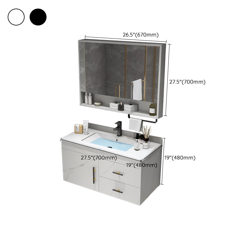 Stone Top Vanity Set Single Sink Mirror Drawers Wall-Mounted Rectangle Vanity with 2 Doors Clearhalo 'Bathroom Remodel & Bathroom Fixtures' 'Bathroom Vanities' 'bathroom_vanities' 'Home Improvement' 'home_improvement' 'home_improvement_bathroom_vanities' 6727885