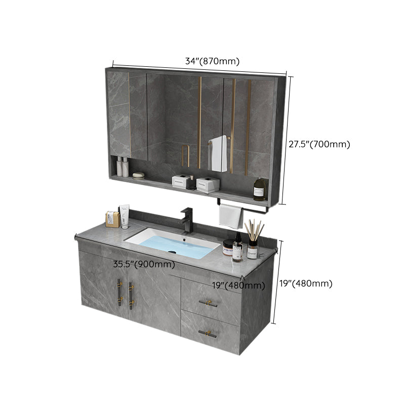 Stone Top Vanity Set Single Sink Mirror Drawers Wall-Mounted Rectangle Vanity with 2 Doors Clearhalo 'Bathroom Remodel & Bathroom Fixtures' 'Bathroom Vanities' 'bathroom_vanities' 'Home Improvement' 'home_improvement' 'home_improvement_bathroom_vanities' 6727888