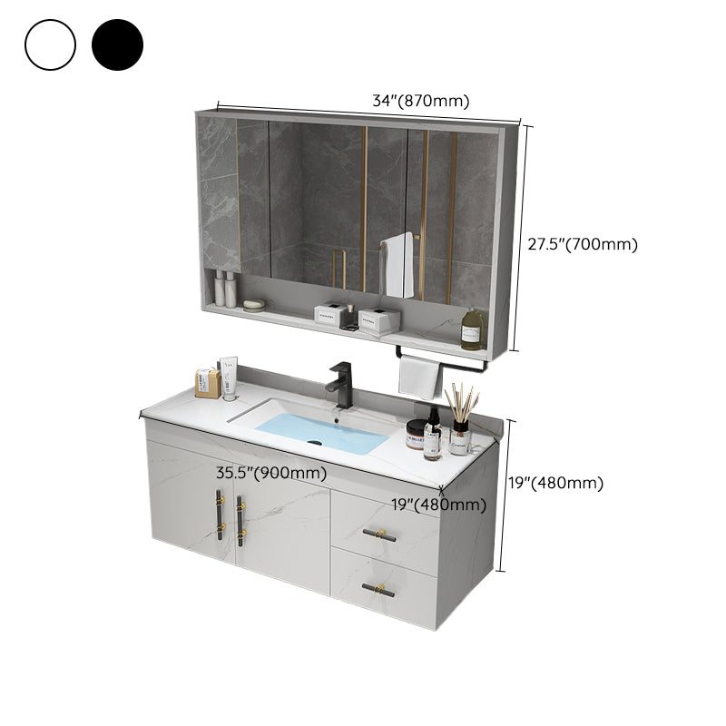 Stone Top Vanity Set Single Sink Mirror Drawers Wall-Mounted Rectangle Vanity with 2 Doors Clearhalo 'Bathroom Remodel & Bathroom Fixtures' 'Bathroom Vanities' 'bathroom_vanities' 'Home Improvement' 'home_improvement' 'home_improvement_bathroom_vanities' 6727889