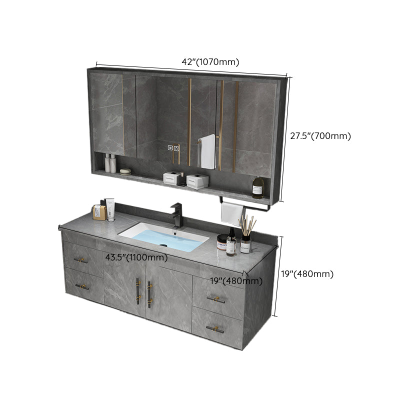 Stone Top Vanity Set Single Sink Mirror Drawers Wall-Mounted Rectangle Vanity with 2 Doors Clearhalo 'Bathroom Remodel & Bathroom Fixtures' 'Bathroom Vanities' 'bathroom_vanities' 'Home Improvement' 'home_improvement' 'home_improvement_bathroom_vanities' 6727892