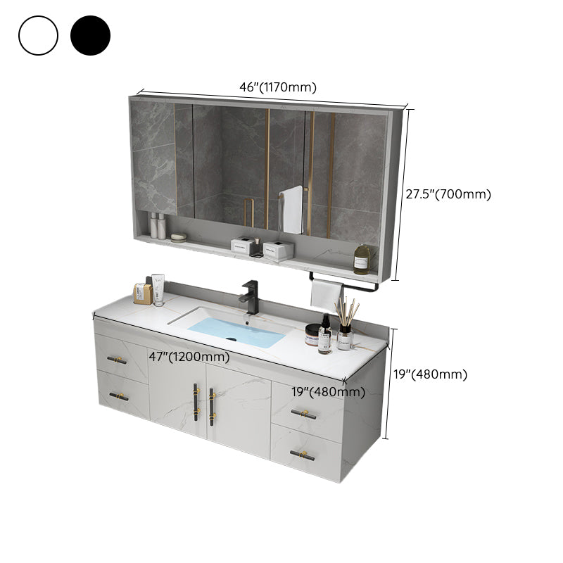 Stone Top Vanity Set Single Sink Mirror Drawers Wall-Mounted Rectangle Vanity with 2 Doors Clearhalo 'Bathroom Remodel & Bathroom Fixtures' 'Bathroom Vanities' 'bathroom_vanities' 'Home Improvement' 'home_improvement' 'home_improvement_bathroom_vanities' 6727894