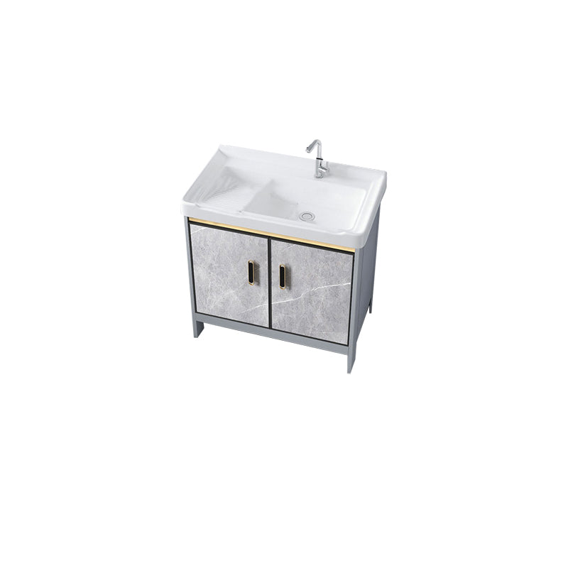 Metal Freestanding Sink Vanity Modern Mirror Cabinet Bathroom Vanity Set in Gray Vanity & Faucet Clearhalo 'Bathroom Remodel & Bathroom Fixtures' 'Bathroom Vanities' 'bathroom_vanities' 'Home Improvement' 'home_improvement' 'home_improvement_bathroom_vanities' 6727939