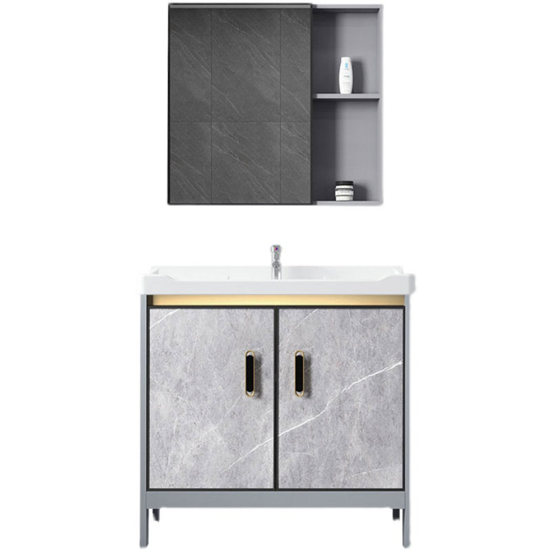 Metal Freestanding Sink Vanity Modern Mirror Cabinet Bathroom Vanity Set in Gray Clearhalo 'Bathroom Remodel & Bathroom Fixtures' 'Bathroom Vanities' 'bathroom_vanities' 'Home Improvement' 'home_improvement' 'home_improvement_bathroom_vanities' 6727940