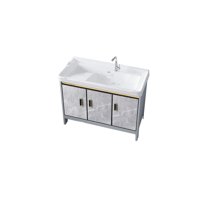 Metal Freestanding Sink Vanity Modern Mirror Cabinet Bathroom Vanity Set in Gray Vanity & Faucet Clearhalo 'Bathroom Remodel & Bathroom Fixtures' 'Bathroom Vanities' 'bathroom_vanities' 'Home Improvement' 'home_improvement' 'home_improvement_bathroom_vanities' 6727941