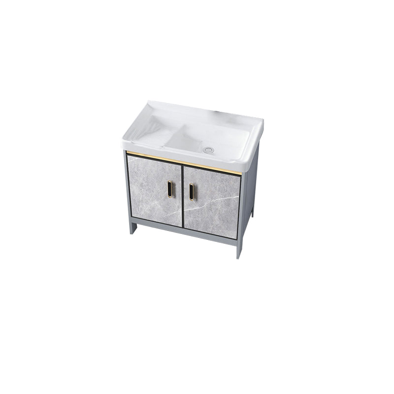 Metal Freestanding Sink Vanity Modern Mirror Cabinet Bathroom Vanity Set in Gray Bathroom Vanity Clearhalo 'Bathroom Remodel & Bathroom Fixtures' 'Bathroom Vanities' 'bathroom_vanities' 'Home Improvement' 'home_improvement' 'home_improvement_bathroom_vanities' 6727944