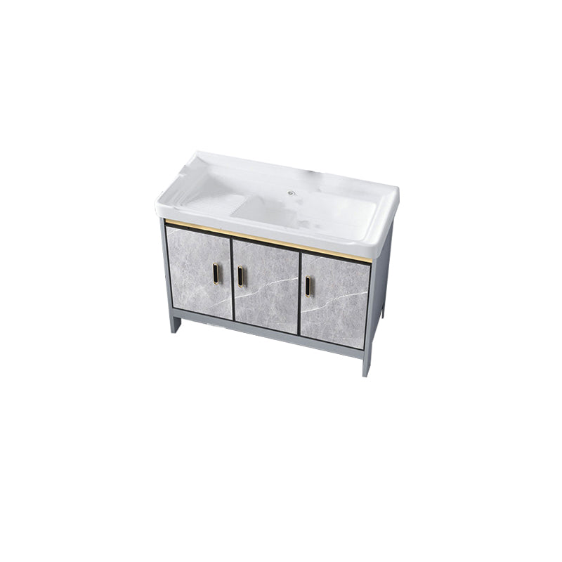 Metal Freestanding Sink Vanity Modern Mirror Cabinet Bathroom Vanity Set in Gray Bathroom Vanity Clearhalo 'Bathroom Remodel & Bathroom Fixtures' 'Bathroom Vanities' 'bathroom_vanities' 'Home Improvement' 'home_improvement' 'home_improvement_bathroom_vanities' 6727945