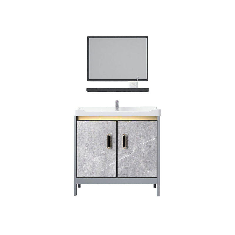 Metal Freestanding Sink Vanity Modern Mirror Cabinet Bathroom Vanity Set in Gray Vanity & Faucet & Mirrors Clearhalo 'Bathroom Remodel & Bathroom Fixtures' 'Bathroom Vanities' 'bathroom_vanities' 'Home Improvement' 'home_improvement' 'home_improvement_bathroom_vanities' 6727947