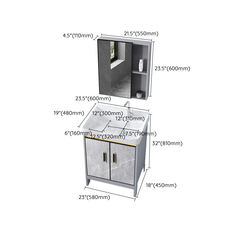 Metal Freestanding Sink Vanity Modern Mirror Cabinet Bathroom Vanity Set in Gray Clearhalo 'Bathroom Remodel & Bathroom Fixtures' 'Bathroom Vanities' 'bathroom_vanities' 'Home Improvement' 'home_improvement' 'home_improvement_bathroom_vanities' 6727953