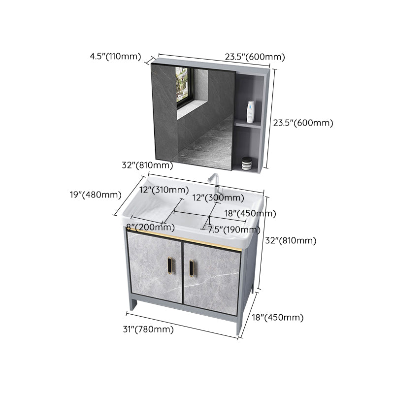 Metal Freestanding Sink Vanity Modern Mirror Cabinet Bathroom Vanity Set in Gray Clearhalo 'Bathroom Remodel & Bathroom Fixtures' 'Bathroom Vanities' 'bathroom_vanities' 'Home Improvement' 'home_improvement' 'home_improvement_bathroom_vanities' 6727955