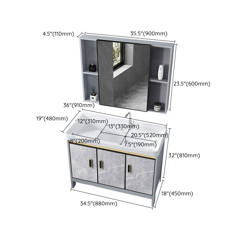 Metal Freestanding Sink Vanity Modern Mirror Cabinet Bathroom Vanity Set in Gray Clearhalo 'Bathroom Remodel & Bathroom Fixtures' 'Bathroom Vanities' 'bathroom_vanities' 'Home Improvement' 'home_improvement' 'home_improvement_bathroom_vanities' 6727956