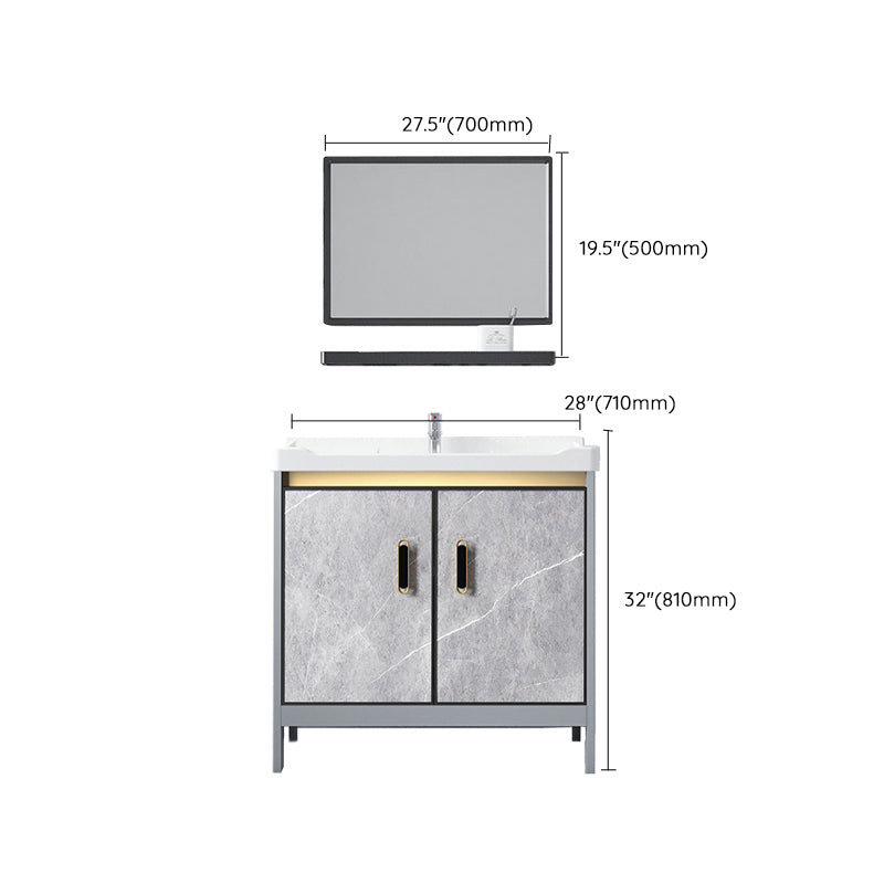 Metal Freestanding Sink Vanity Modern Mirror Cabinet Bathroom Vanity Set in Gray Clearhalo 'Bathroom Remodel & Bathroom Fixtures' 'Bathroom Vanities' 'bathroom_vanities' 'Home Improvement' 'home_improvement' 'home_improvement_bathroom_vanities' 6727959