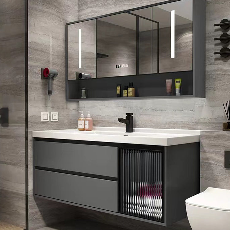 Wall Mount Bath Vanity Grey Metal Frame Mirror Single Sink Bathroom Vanity with Drawers Clearhalo 'Bathroom Remodel & Bathroom Fixtures' 'Bathroom Vanities' 'bathroom_vanities' 'Home Improvement' 'home_improvement' 'home_improvement_bathroom_vanities' 6727965