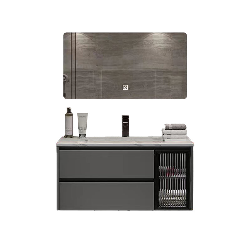 Wall Mount Bath Vanity Grey Metal Frame Mirror Single Sink Bathroom Vanity with Drawers Vanity & Faucet & Mirrors Stone Clearhalo 'Bathroom Remodel & Bathroom Fixtures' 'Bathroom Vanities' 'bathroom_vanities' 'Home Improvement' 'home_improvement' 'home_improvement_bathroom_vanities' 6727981