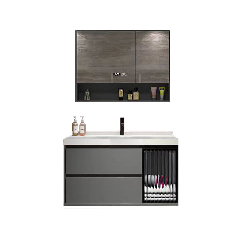 Wall Mount Bath Vanity Grey Metal Frame Mirror Single Sink Bathroom Vanity with Drawers Vanity & Faucet & Mirror Cabinet Ceramic Clearhalo 'Bathroom Remodel & Bathroom Fixtures' 'Bathroom Vanities' 'bathroom_vanities' 'Home Improvement' 'home_improvement' 'home_improvement_bathroom_vanities' 6727989