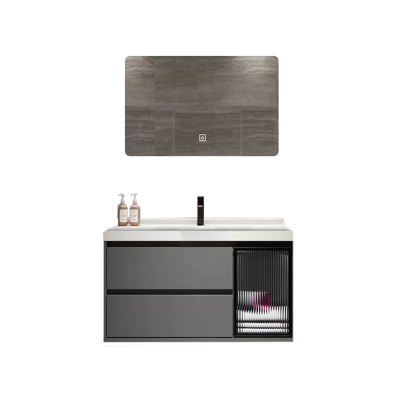 Wall Mount Bath Vanity Grey Metal Frame Mirror Single Sink Bathroom Vanity with Drawers Vanity & Faucet & Mirrors Ceramic Clearhalo 'Bathroom Remodel & Bathroom Fixtures' 'Bathroom Vanities' 'bathroom_vanities' 'Home Improvement' 'home_improvement' 'home_improvement_bathroom_vanities' 6727992