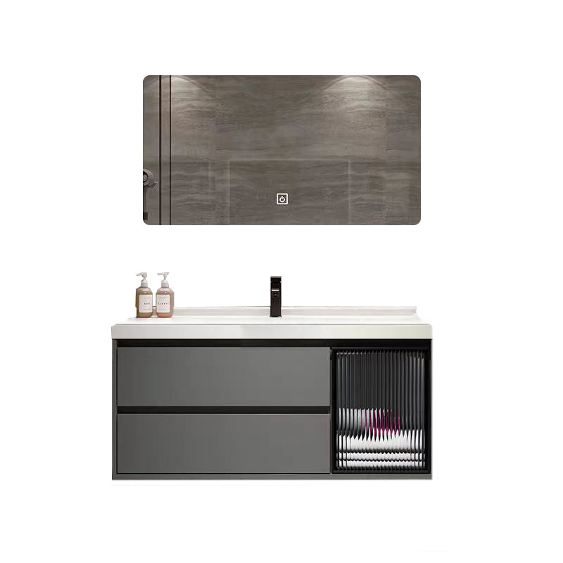 Wall Mount Bath Vanity Grey Metal Frame Mirror Single Sink Bathroom Vanity with Drawers Vanity & Faucet & Mirrors Ceramic Clearhalo 'Bathroom Remodel & Bathroom Fixtures' 'Bathroom Vanities' 'bathroom_vanities' 'Home Improvement' 'home_improvement' 'home_improvement_bathroom_vanities' 6727993