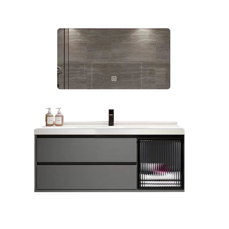 Wall Mount Bath Vanity Grey Metal Frame Mirror Single Sink Bathroom Vanity with Drawers Vanity & Faucet & Mirrors Ceramic Clearhalo 'Bathroom Remodel & Bathroom Fixtures' 'Bathroom Vanities' 'bathroom_vanities' 'Home Improvement' 'home_improvement' 'home_improvement_bathroom_vanities' 6727994