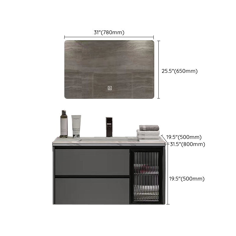 Wall Mount Bath Vanity Grey Metal Frame Mirror Single Sink Bathroom Vanity with Drawers Clearhalo 'Bathroom Remodel & Bathroom Fixtures' 'Bathroom Vanities' 'bathroom_vanities' 'Home Improvement' 'home_improvement' 'home_improvement_bathroom_vanities' 6727996