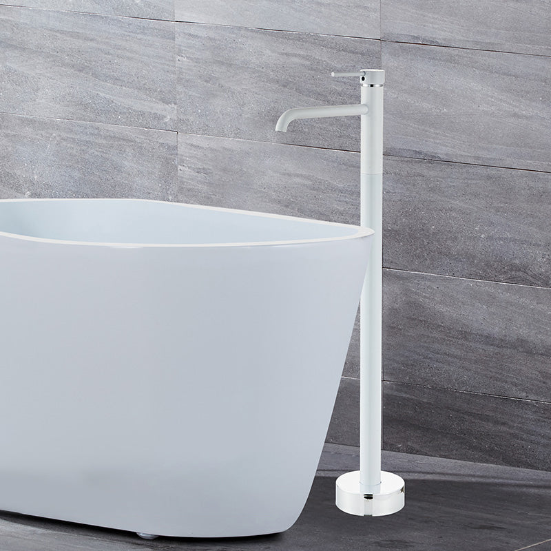 Floor Mounted Metal Freestanding Tub Filler Swivel Low Arc Freestanding Faucet White Round Clearhalo 'Bathroom Remodel & Bathroom Fixtures' 'Bathtub Faucets' 'bathtub_faucets' 'Home Improvement' 'home_improvement' 'home_improvement_bathtub_faucets' 6728081