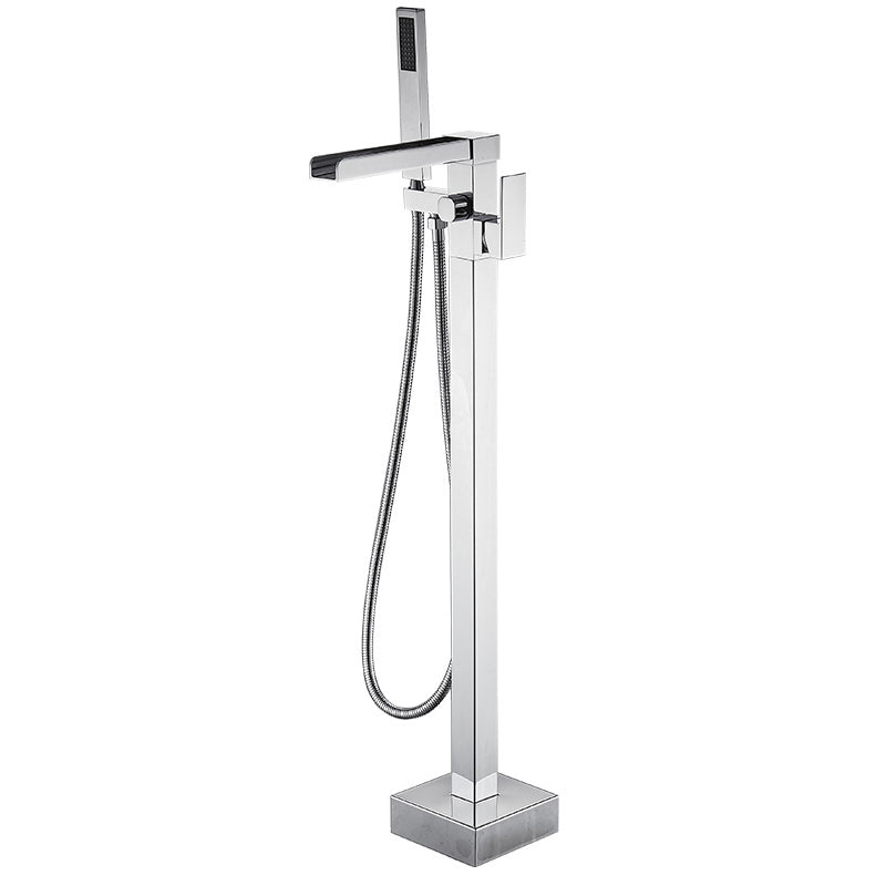 Floor Mounted Metal Freestanding Tub Filler Swivel High Arc Freestanding Faucet Silver Flat Clearhalo 'Bathroom Remodel & Bathroom Fixtures' 'Bathtub Faucets' 'bathtub_faucets' 'Home Improvement' 'home_improvement' 'home_improvement_bathtub_faucets' 6728104