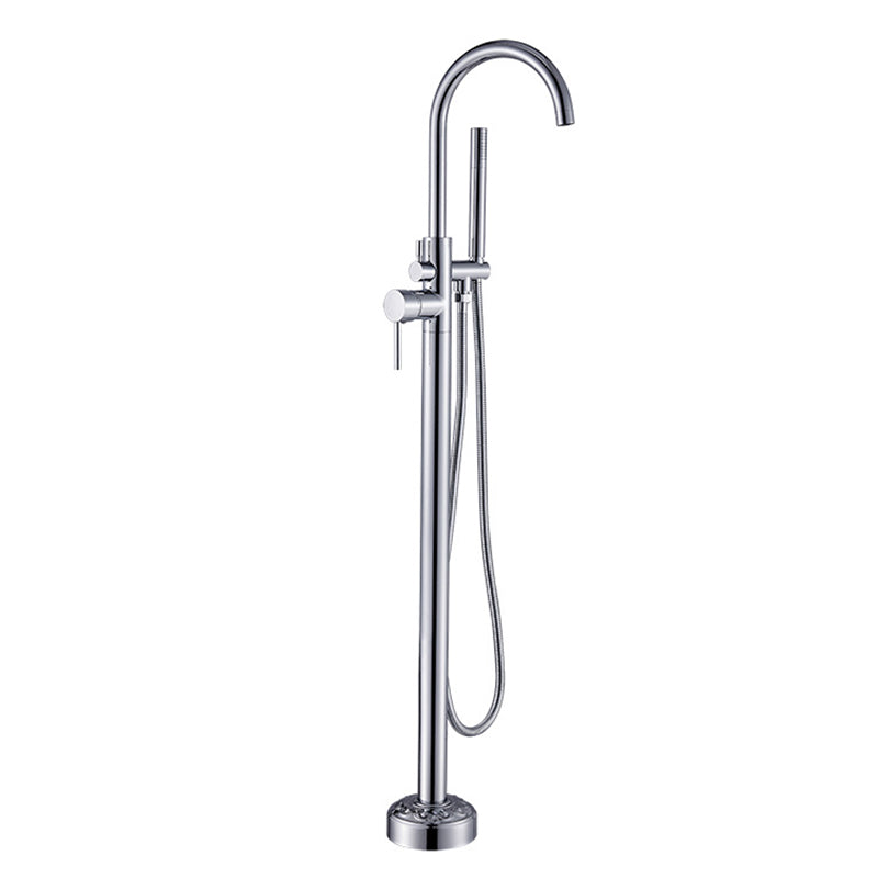 Modern Floor Mounted High Arc Freestanding Tub Filler Freestanding Copper Tub Filler Trim Silver Hand Shower Included Rre-embedded Clearhalo 'Bathroom Remodel & Bathroom Fixtures' 'Bathtub Faucets' 'bathtub_faucets' 'Home Improvement' 'home_improvement' 'home_improvement_bathtub_faucets' 6728129