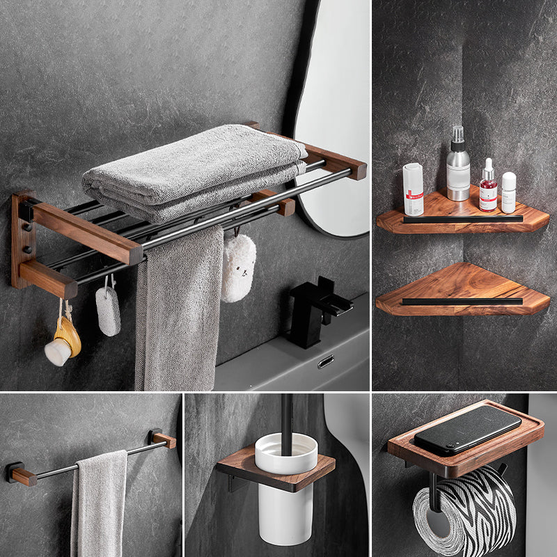 Modern Black Bathroom Set Bath Shelf Towel Bar Bath Hardware Set 6-Piece Set (Triangular Bath Shelf) Clearhalo 'Bathroom Hardware Sets' 'Bathroom Hardware' 'Bathroom Remodel & Bathroom Fixtures' 'bathroom_hardware_sets' 'Home Improvement' 'home_improvement' 'home_improvement_bathroom_hardware_sets' 6737757