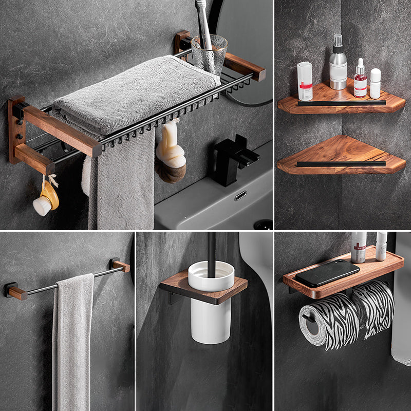 Modern Black Bathroom Set Bath Shelf Towel Bar Bath Hardware Set 6-Piece Set (Single Rod) Clearhalo 'Bathroom Hardware Sets' 'Bathroom Hardware' 'Bathroom Remodel & Bathroom Fixtures' 'bathroom_hardware_sets' 'Home Improvement' 'home_improvement' 'home_improvement_bathroom_hardware_sets' 6737765