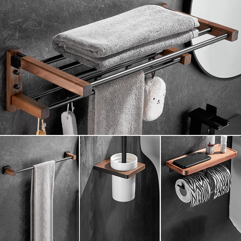 Modern Black Bathroom Set Bath Shelf Towel Bar Bath Hardware Set 4-Piece Set (Toilet Brush) Clearhalo 'Bathroom Hardware Sets' 'Bathroom Hardware' 'Bathroom Remodel & Bathroom Fixtures' 'bathroom_hardware_sets' 'Home Improvement' 'home_improvement' 'home_improvement_bathroom_hardware_sets' 6737771