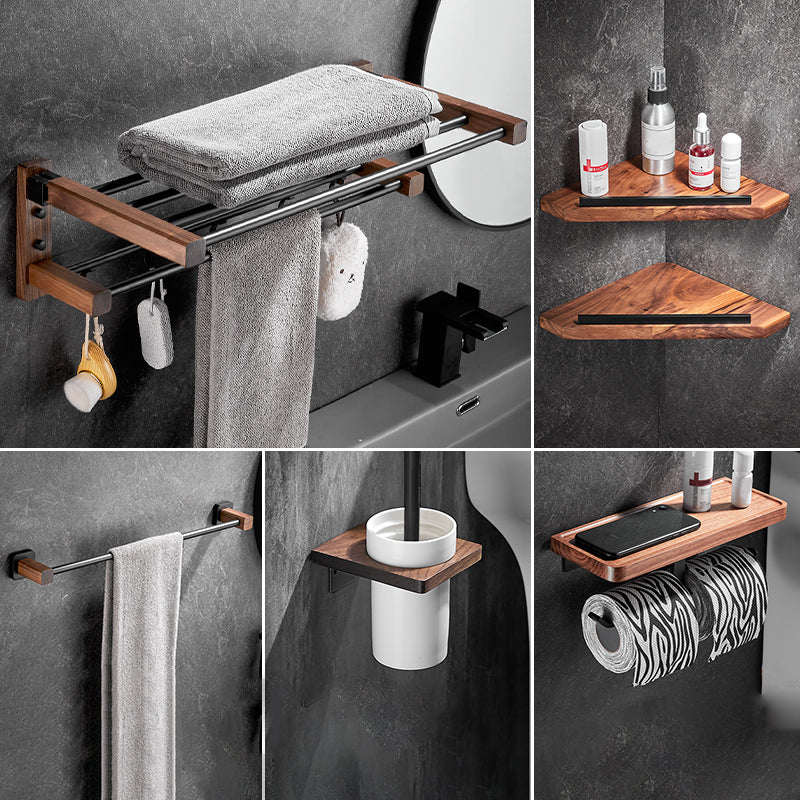 Modern Black Bathroom Set Bath Shelf Towel Bar Bath Hardware Set 6-Piece Set (Toilet Brush) Clearhalo 'Bathroom Hardware Sets' 'Bathroom Hardware' 'Bathroom Remodel & Bathroom Fixtures' 'bathroom_hardware_sets' 'Home Improvement' 'home_improvement' 'home_improvement_bathroom_hardware_sets' 6737776