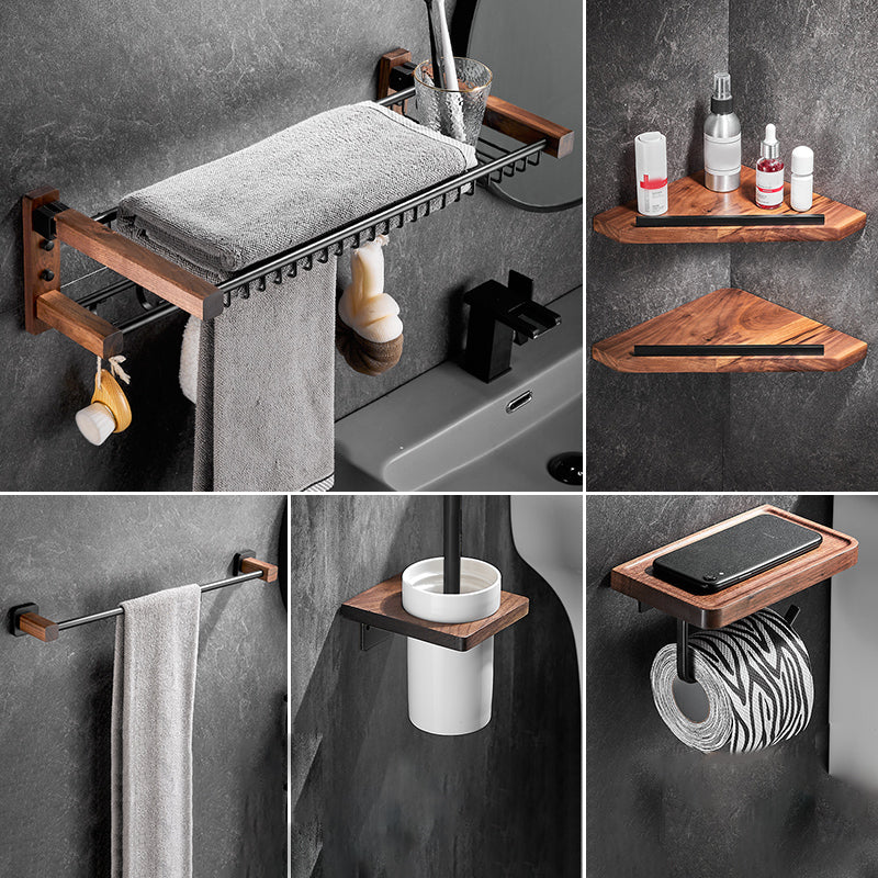 Modern Black Bathroom Set Bath Shelf Towel Bar Bath Hardware Set 6-Piece Set (Toilet Paper Holder) Clearhalo 'Bathroom Hardware Sets' 'Bathroom Hardware' 'Bathroom Remodel & Bathroom Fixtures' 'bathroom_hardware_sets' 'Home Improvement' 'home_improvement' 'home_improvement_bathroom_hardware_sets' 6737778