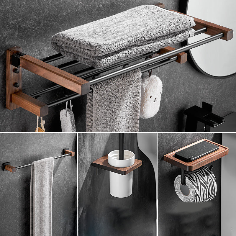 Modern Black Bathroom Set Bath Shelf Towel Bar Bath Hardware Set 4-Piece Set (24"L Towel Rack) Clearhalo 'Bathroom Hardware Sets' 'Bathroom Hardware' 'Bathroom Remodel & Bathroom Fixtures' 'bathroom_hardware_sets' 'Home Improvement' 'home_improvement' 'home_improvement_bathroom_hardware_sets' 6737780