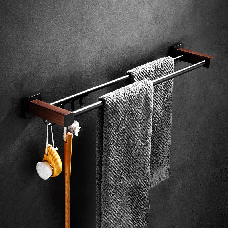 Modern Black Bathroom Set Bath Shelf Towel Bar Bath Hardware Set Double Bars Towel Bar Clearhalo 'Bathroom Hardware Sets' 'Bathroom Hardware' 'Bathroom Remodel & Bathroom Fixtures' 'bathroom_hardware_sets' 'Home Improvement' 'home_improvement' 'home_improvement_bathroom_hardware_sets' 6737786