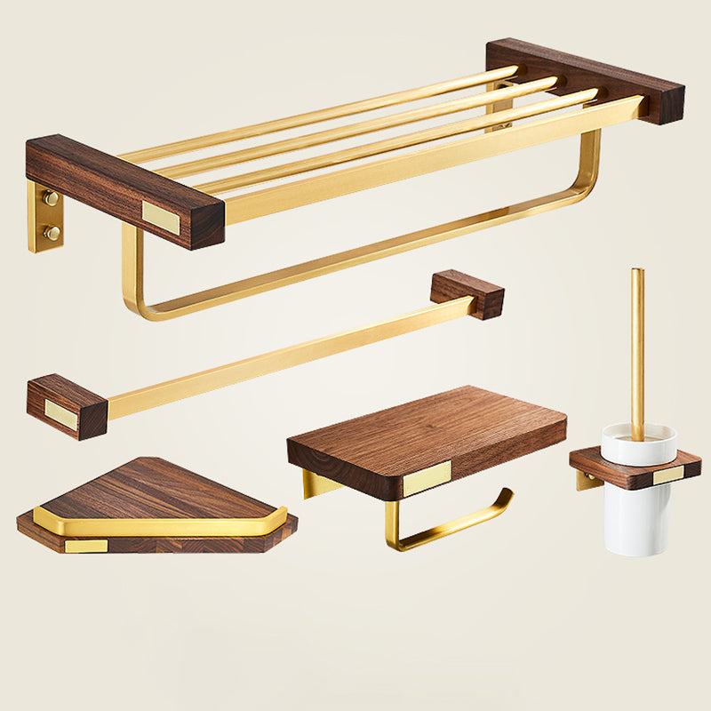 Modern Gold Bath Hardware Set Bath Shelf Paper Holder Bathroom Accessory Set 5-Piece Set (Single Rod) Clearhalo 'Bathroom Hardware Sets' 'Bathroom Hardware' 'Bathroom Remodel & Bathroom Fixtures' 'bathroom_hardware_sets' 'Home Improvement' 'home_improvement' 'home_improvement_bathroom_hardware_sets' 6737819