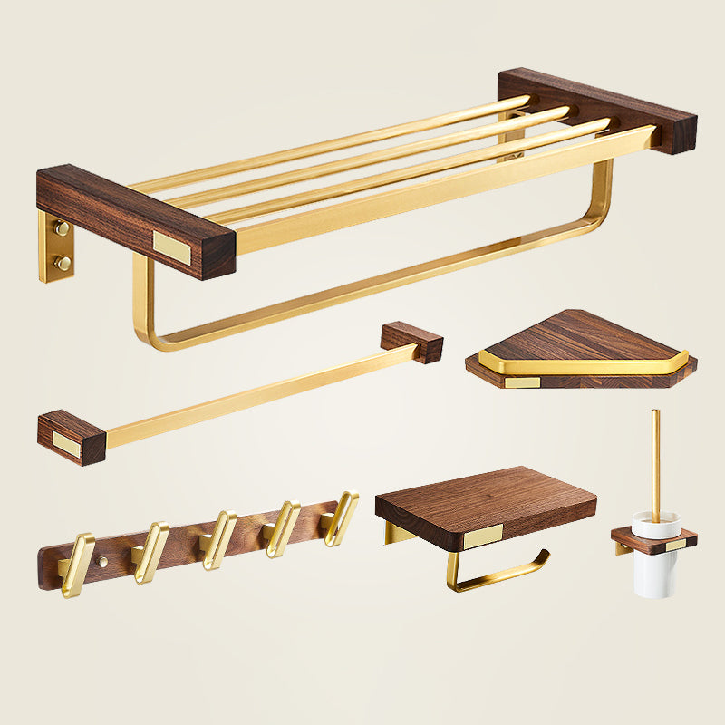 Modern Gold Bath Hardware Set Bath Shelf Paper Holder Bathroom Accessory Set 6-Piece Set (Single Rod) Clearhalo 'Bathroom Hardware Sets' 'Bathroom Hardware' 'Bathroom Remodel & Bathroom Fixtures' 'bathroom_hardware_sets' 'Home Improvement' 'home_improvement' 'home_improvement_bathroom_hardware_sets' 6737827