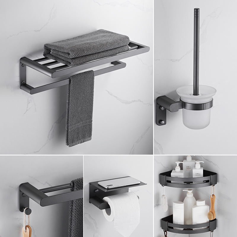 Modern Stainless Steel Towel Ring Bathroom Set Bath Shelf Bath Hardware Set 6-Piece Set (Double Rods) Clearhalo 'Bathroom Hardware Sets' 'Bathroom Hardware' 'Bathroom Remodel & Bathroom Fixtures' 'bathroom_hardware_sets' 'Home Improvement' 'home_improvement' 'home_improvement_bathroom_hardware_sets' 6737865