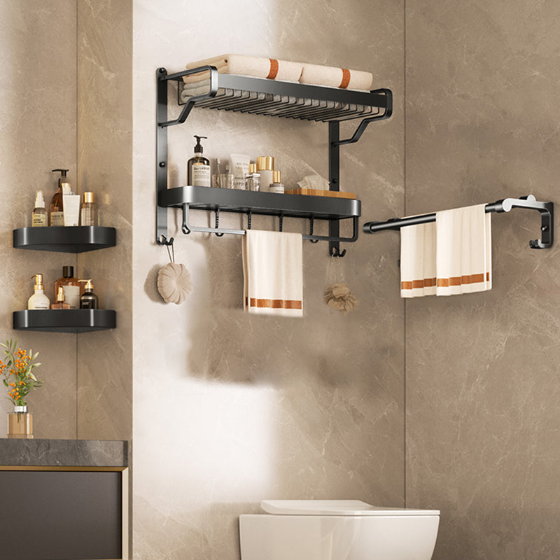 Modern Bathroom Set Matte Black Bath Shelf Towel Bar Bathroom Accessory Kit 4-Piece Set (Double Rods) Clearhalo 'Bathroom Hardware Sets' 'Bathroom Hardware' 'Bathroom Remodel & Bathroom Fixtures' 'bathroom_hardware_sets' 'Home Improvement' 'home_improvement' 'home_improvement_bathroom_hardware_sets' 6737902