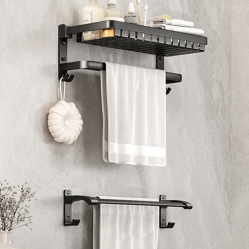 Modern Bathroom Set Matte Black Bath Shelf Towel Bar Bathroom Accessory Kit Towel Rack with Towel Bar Clearhalo 'Bathroom Hardware Sets' 'Bathroom Hardware' 'Bathroom Remodel & Bathroom Fixtures' 'bathroom_hardware_sets' 'Home Improvement' 'home_improvement' 'home_improvement_bathroom_hardware_sets' 6737911