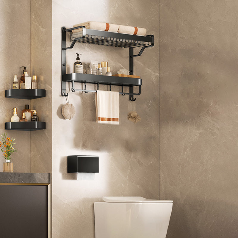 Modern Bathroom Set Matte Black Bath Shelf Towel Bar Bathroom Accessory Kit 4-Piece Set (Toilet Paper Holder) Clearhalo 'Bathroom Hardware Sets' 'Bathroom Hardware' 'Bathroom Remodel & Bathroom Fixtures' 'bathroom_hardware_sets' 'Home Improvement' 'home_improvement' 'home_improvement_bathroom_hardware_sets' 6737917