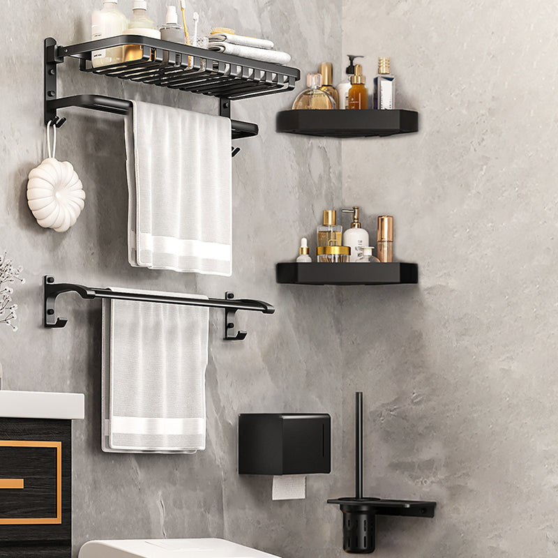 Modern Bathroom Set Matte Black Bath Shelf Towel Bar Bathroom Accessory Kit 6-Piece Set (Toilet Paper Holder) Clearhalo 'Bathroom Hardware Sets' 'Bathroom Hardware' 'Bathroom Remodel & Bathroom Fixtures' 'bathroom_hardware_sets' 'Home Improvement' 'home_improvement' 'home_improvement_bathroom_hardware_sets' 6737921