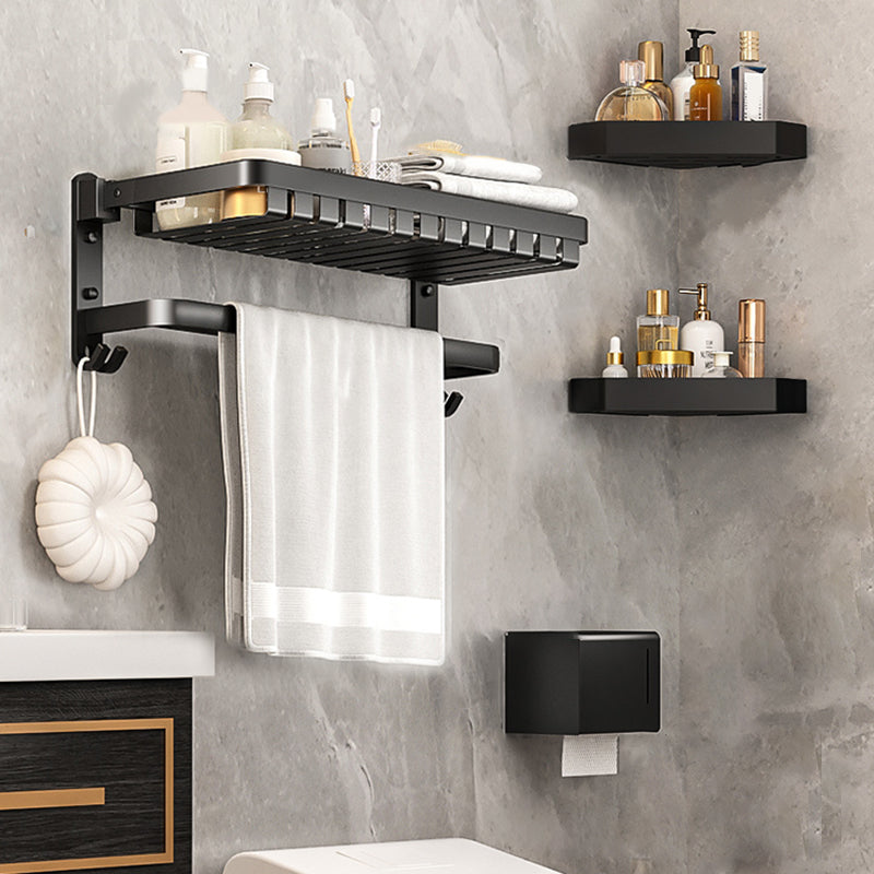 Modern Bathroom Set Matte Black Bath Shelf Towel Bar Bathroom Accessory Kit 4-Piece Set (24"L Towel Rack) Clearhalo 'Bathroom Hardware Sets' 'Bathroom Hardware' 'Bathroom Remodel & Bathroom Fixtures' 'bathroom_hardware_sets' 'Home Improvement' 'home_improvement' 'home_improvement_bathroom_hardware_sets' 6737925