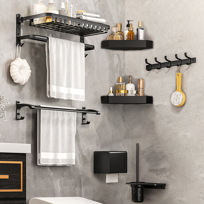 Modern Bathroom Set Matte Black Bath Shelf Towel Bar Bathroom Accessory Kit 7-Piece Set (Toilet Paper Holder) Clearhalo 'Bathroom Hardware Sets' 'Bathroom Hardware' 'Bathroom Remodel & Bathroom Fixtures' 'bathroom_hardware_sets' 'Home Improvement' 'home_improvement' 'home_improvement_bathroom_hardware_sets' 6737927