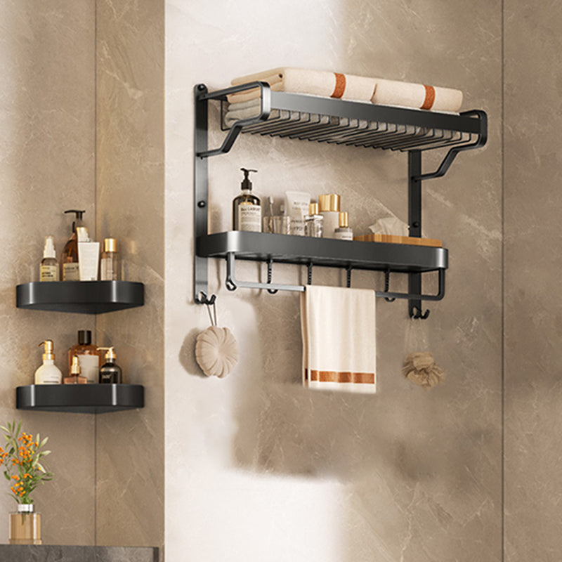 Modern Bathroom Set Matte Black Bath Shelf Towel Bar Bathroom Accessory Kit 3-Piece Set (Triangle Bath Shelf) Clearhalo 'Bathroom Hardware Sets' 'Bathroom Hardware' 'Bathroom Remodel & Bathroom Fixtures' 'bathroom_hardware_sets' 'Home Improvement' 'home_improvement' 'home_improvement_bathroom_hardware_sets' 6737928