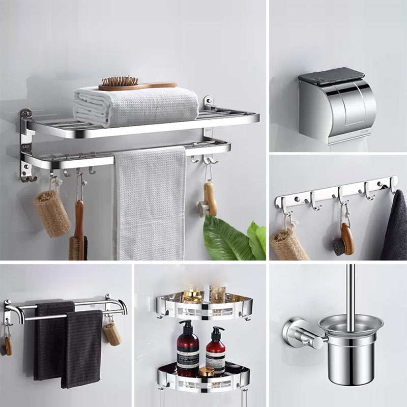 Modern Stainless Steel Bathroom Set Paper Holder Bath Shelf Bathroom Hardware 7-Piece Set (Double Rods) Clearhalo 'Bathroom Hardware Sets' 'Bathroom Hardware' 'Bathroom Remodel & Bathroom Fixtures' 'bathroom_hardware_sets' 'Home Improvement' 'home_improvement' 'home_improvement_bathroom_hardware_sets' 6737960