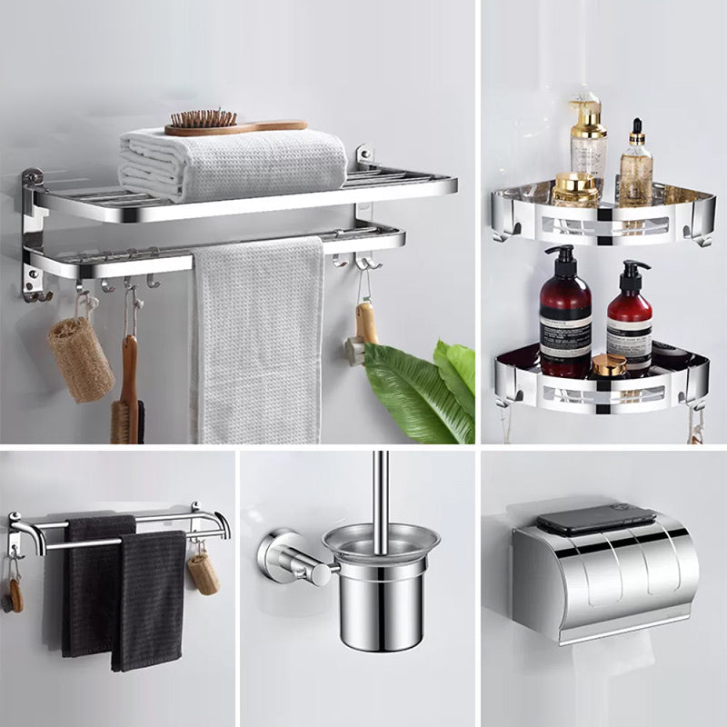 Modern Stainless Steel Bathroom Set Paper Holder Bath Shelf Bathroom Hardware 6-Piece Set (Double Rods) Clearhalo 'Bathroom Hardware Sets' 'Bathroom Hardware' 'Bathroom Remodel & Bathroom Fixtures' 'bathroom_hardware_sets' 'Home Improvement' 'home_improvement' 'home_improvement_bathroom_hardware_sets' 6737962